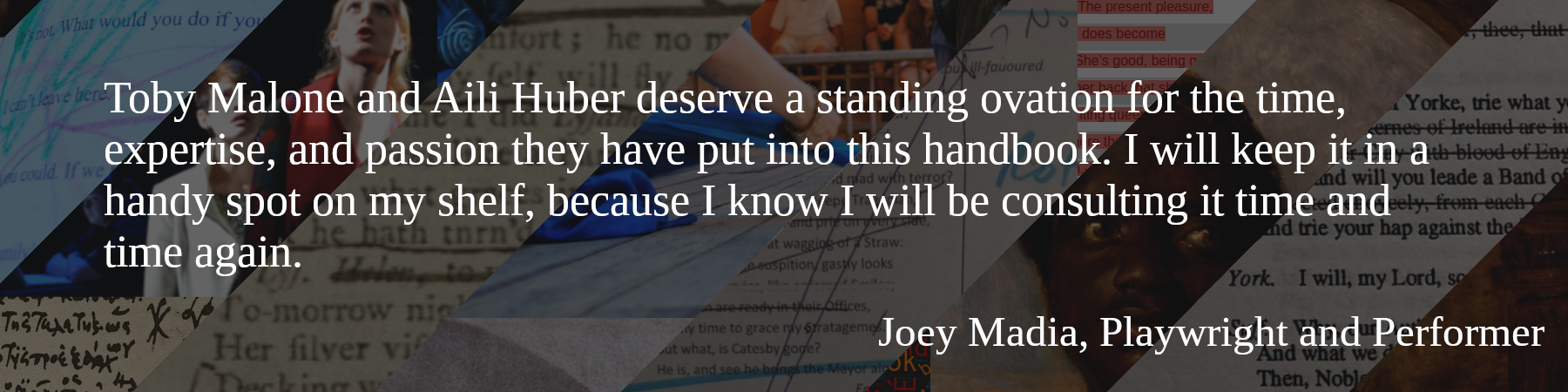 Toby Malone and Aili Huber deserve a standing ovation for the time, expertise, and passion they have put into this handbook. I will keep it in a handy spot on my shelf, because I know I will be consulting it time and time again.--Joey Madia, Playwright and performer